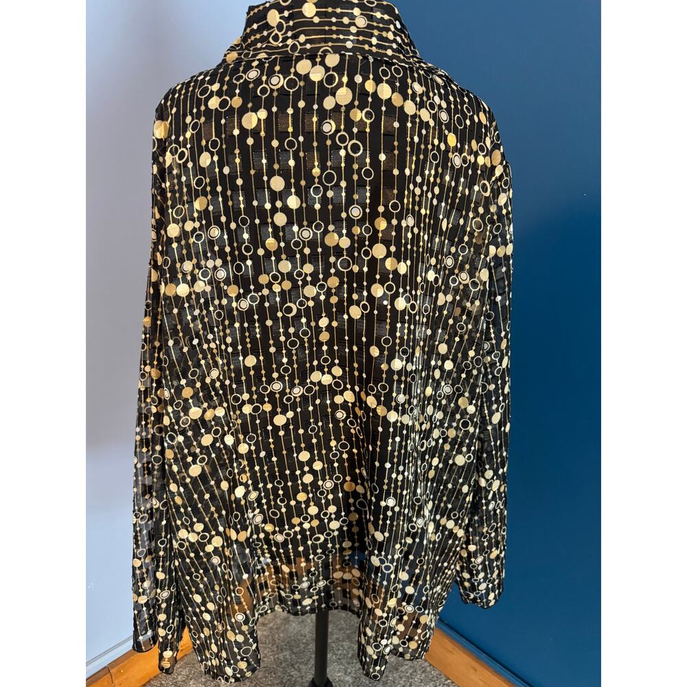 Studio 1940 Gold Black Sheer Open Front Blouse Size 26/28 Plus Size Black Blouse - Picture 2 of 9